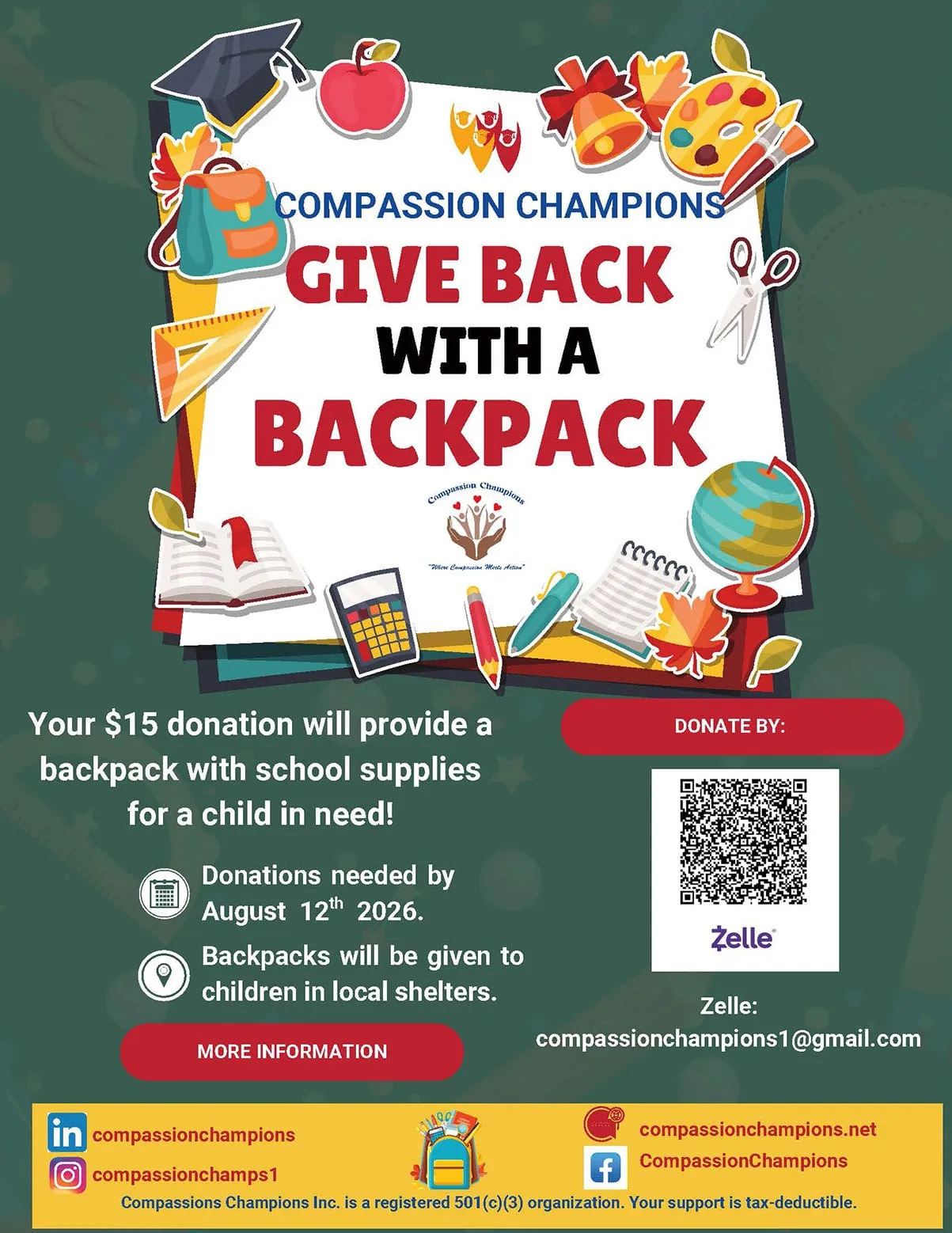 Give Back with a Backpack flyer